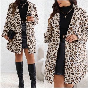 Cozy Leopard Print Open Front Teddy Jacket Coat